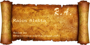 Raics Aletta névjegykártya